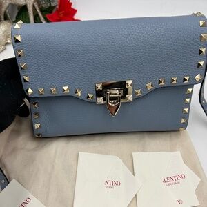Valentino Garavani  women’s blue studded calf skin Crossbody bag made in  Italy